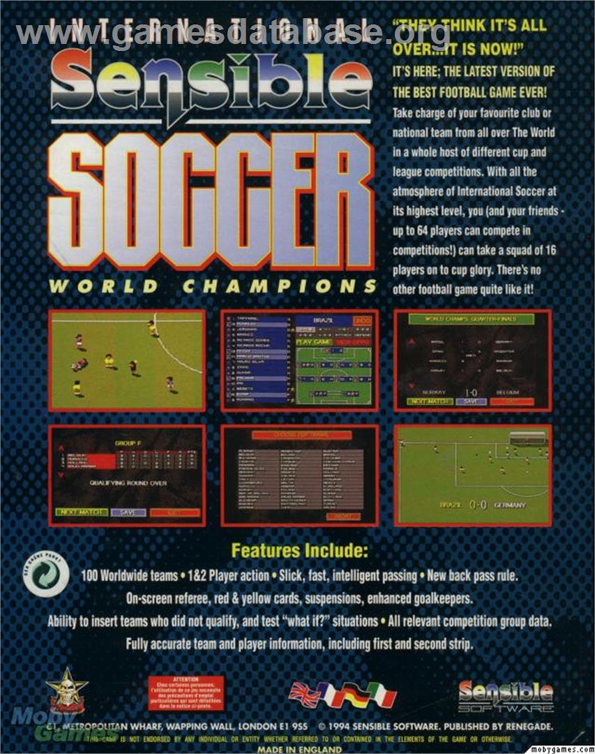 International Sensible Soccer - Microsoft DOS - Artwork - Box Back