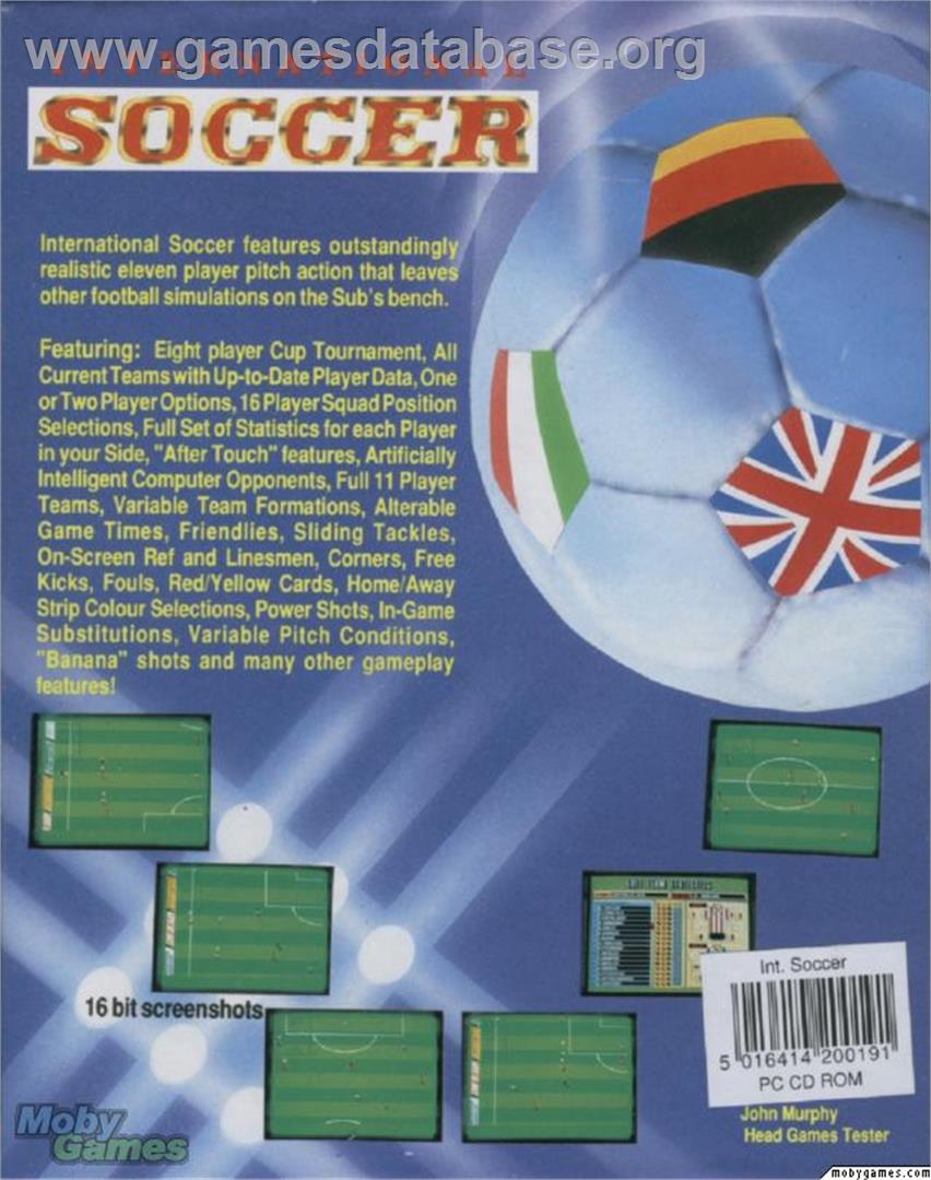 International Soccer - Microsoft DOS - Artwork - Box Back