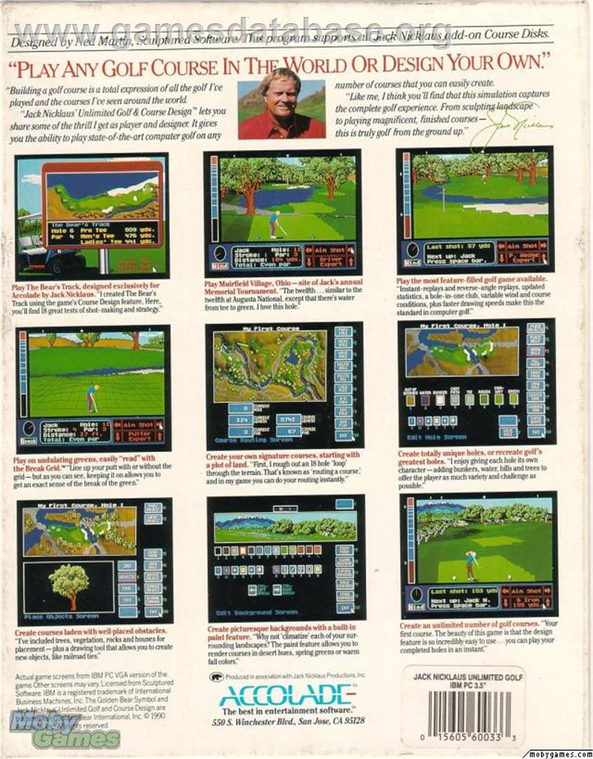 Jack Nicklaus' Unlimited Golf & Course Design - Microsoft DOS - Artwork - Box Back
