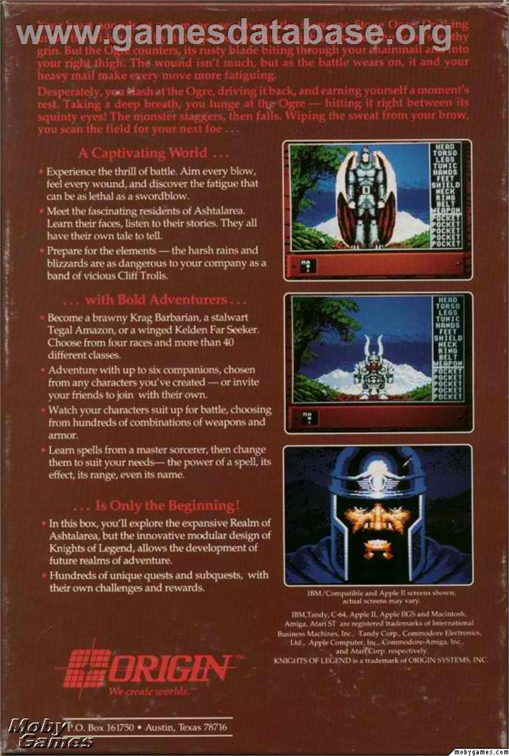 Knights of Legend - Microsoft DOS - Artwork - Box Back