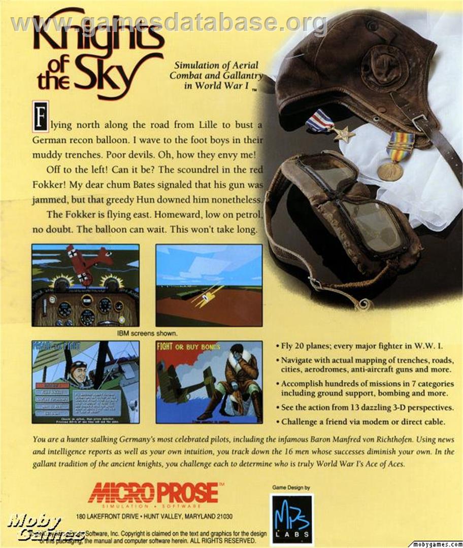 Knights of the Sky - Microsoft DOS - Artwork - Box Back
