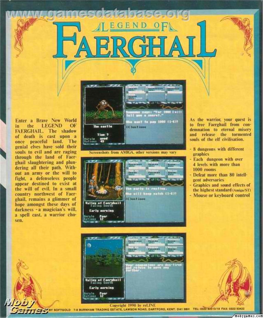 Legend of Faerghail - Microsoft DOS - Artwork - Box Back