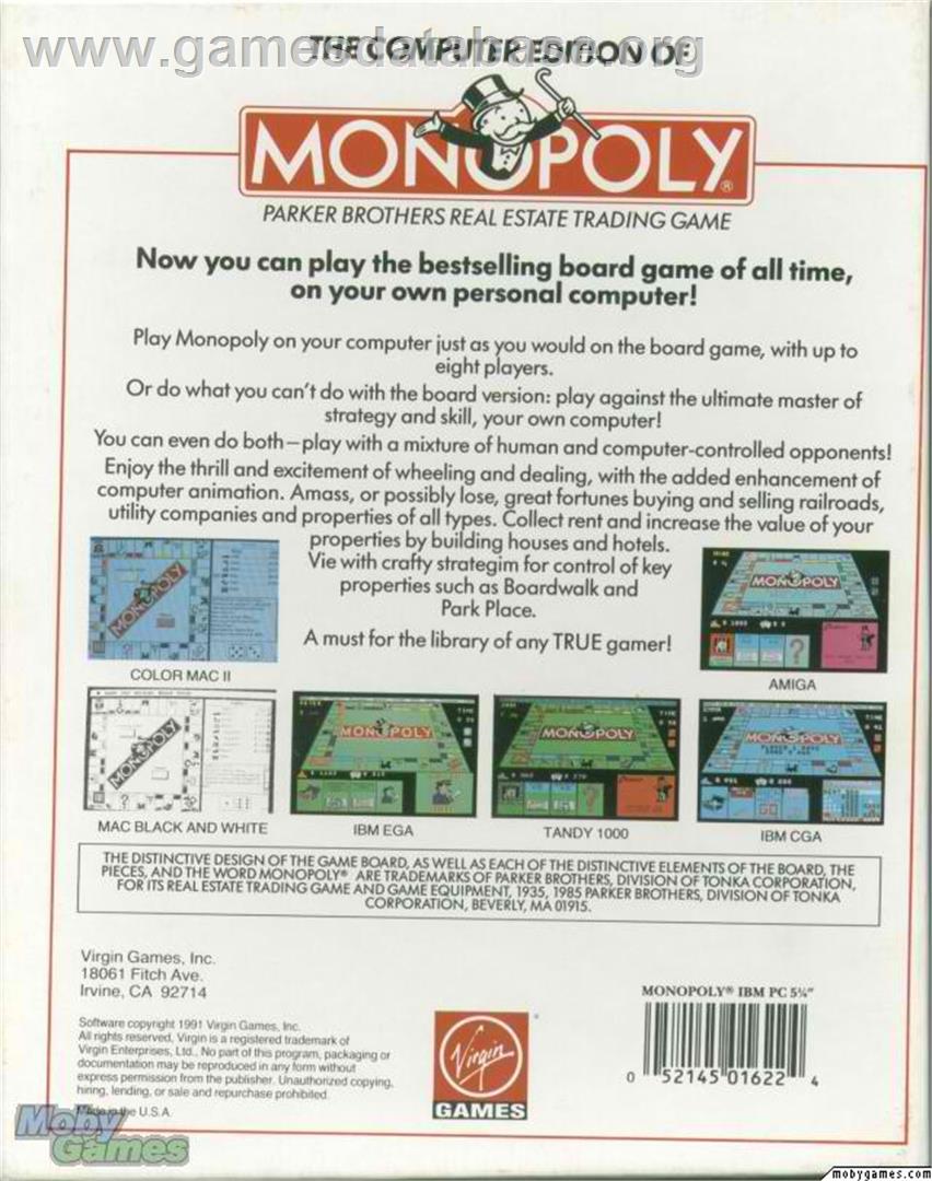 Leisure Genius presents Monopoly - Microsoft DOS - Artwork - Box Back