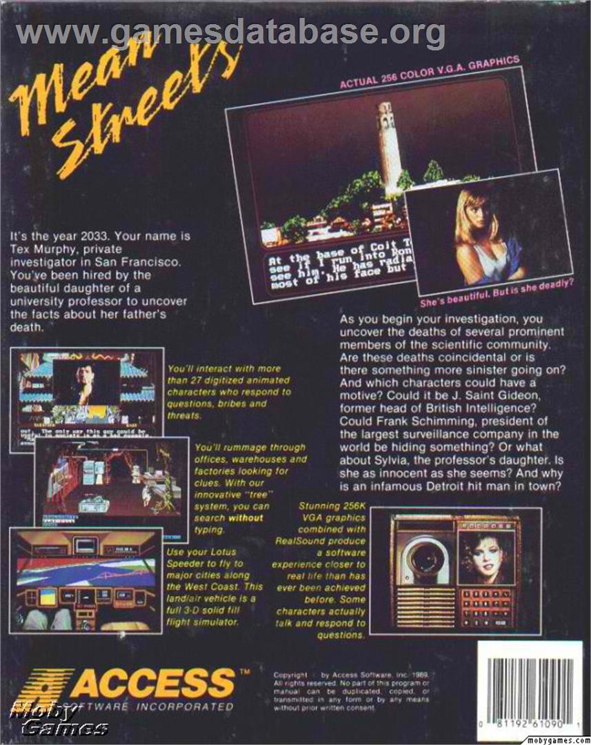 Mean Streets - Microsoft DOS - Artwork - Box Back