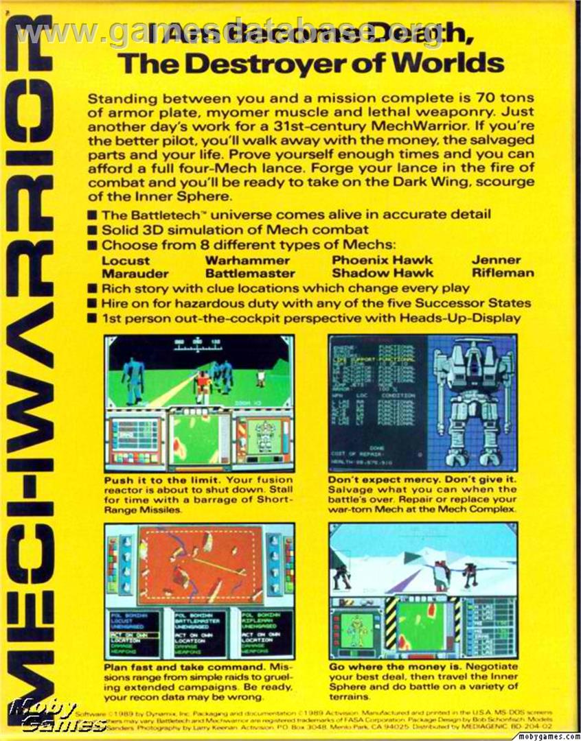 MechWarrior - Microsoft DOS - Artwork - Box Back