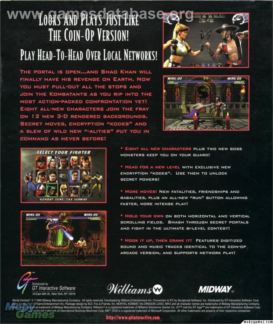 Mortal Kombat 3 - Microsoft DOS - Artwork - Box Back