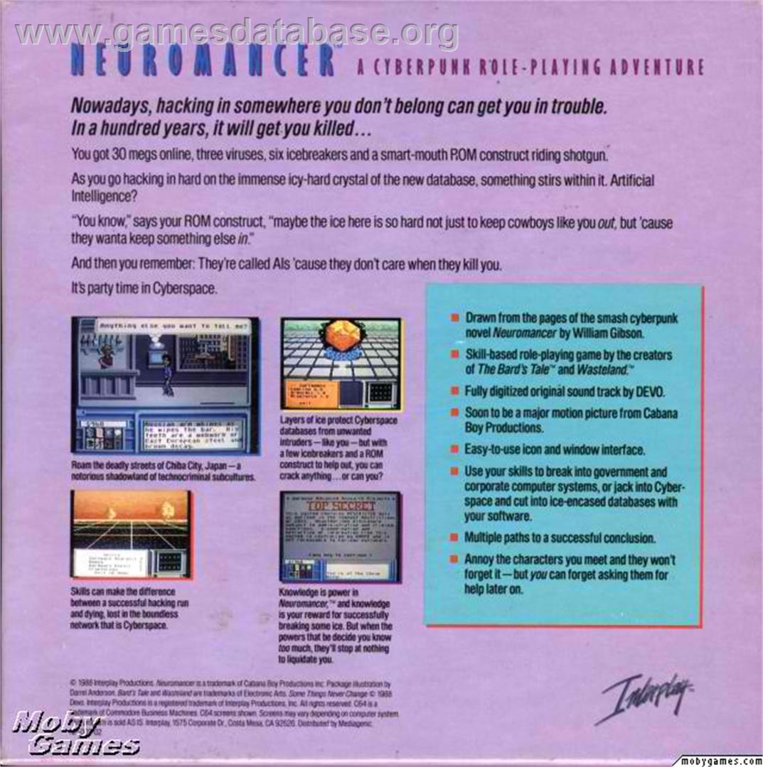 Neuromancer - Microsoft DOS - Artwork - Box Back