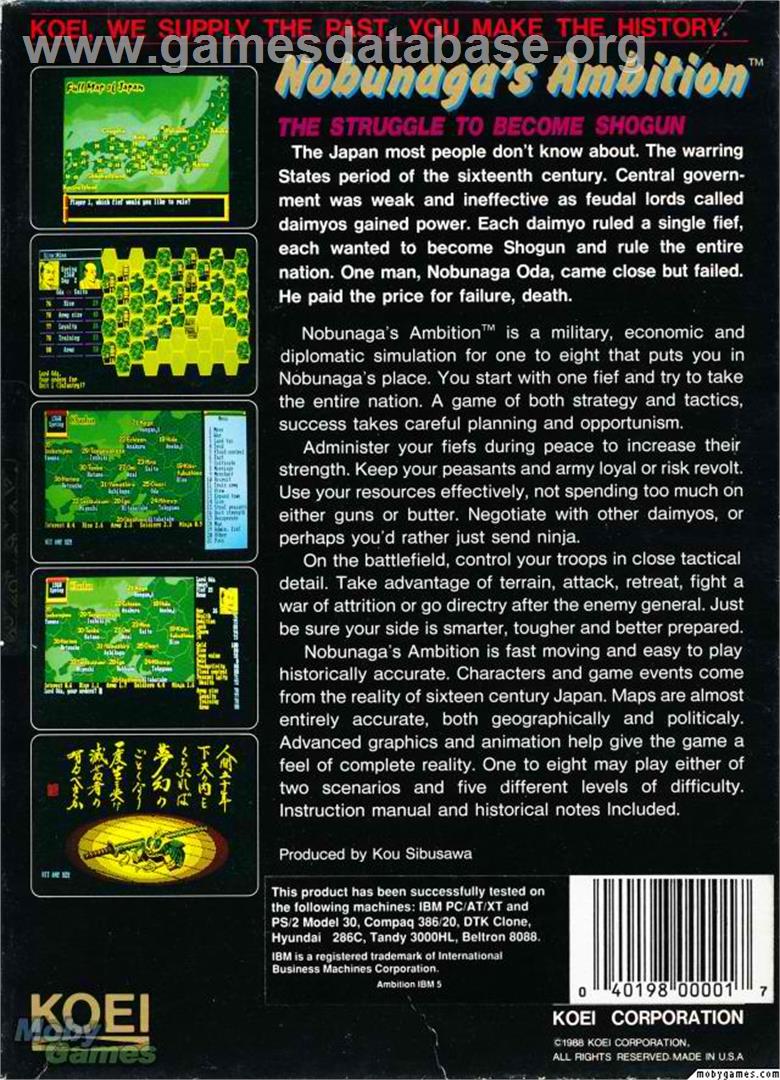 Nobunaga's Ambition - Microsoft DOS - Artwork - Box Back