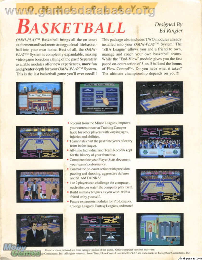 Omni-Play Basketball - Microsoft DOS - Artwork - Box Back