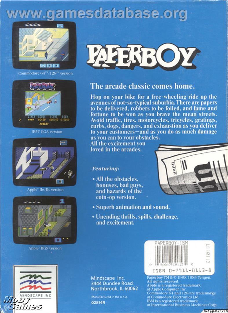 Paperboy - Microsoft DOS - Artwork - Box Back
