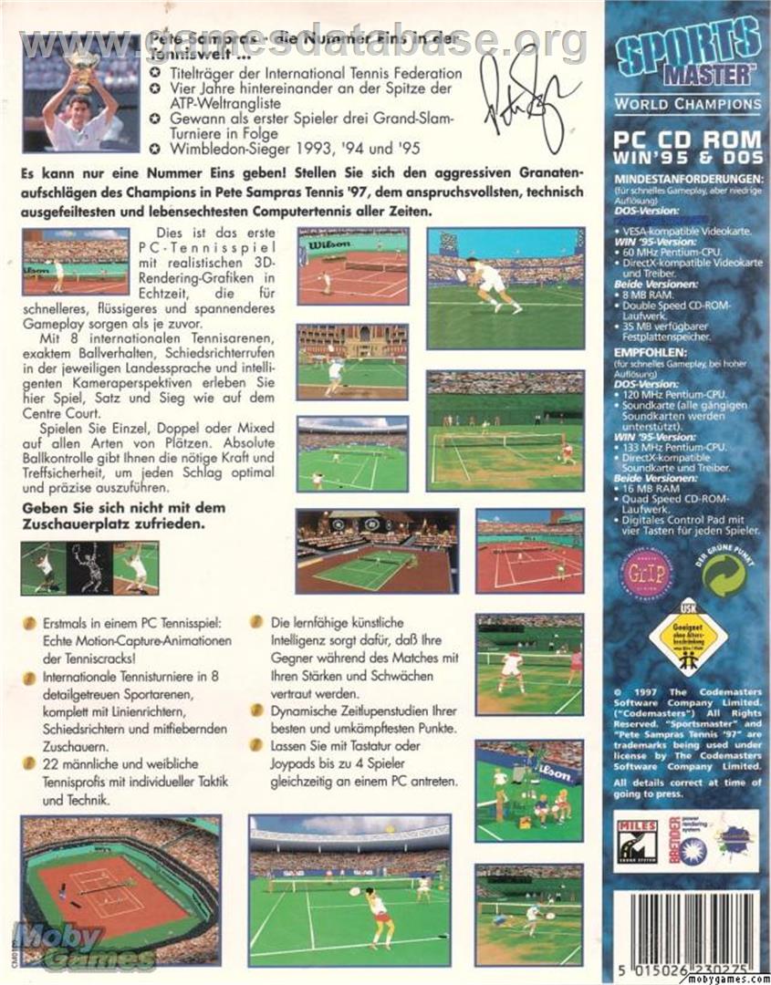 Pete Sampras Tennis 97 - Microsoft DOS - Artwork - Box Back