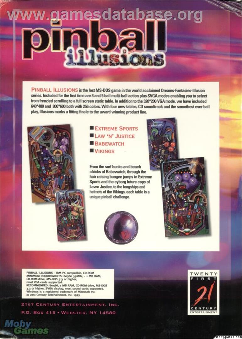 Pinball Illusions - Microsoft DOS - Artwork - Box Back