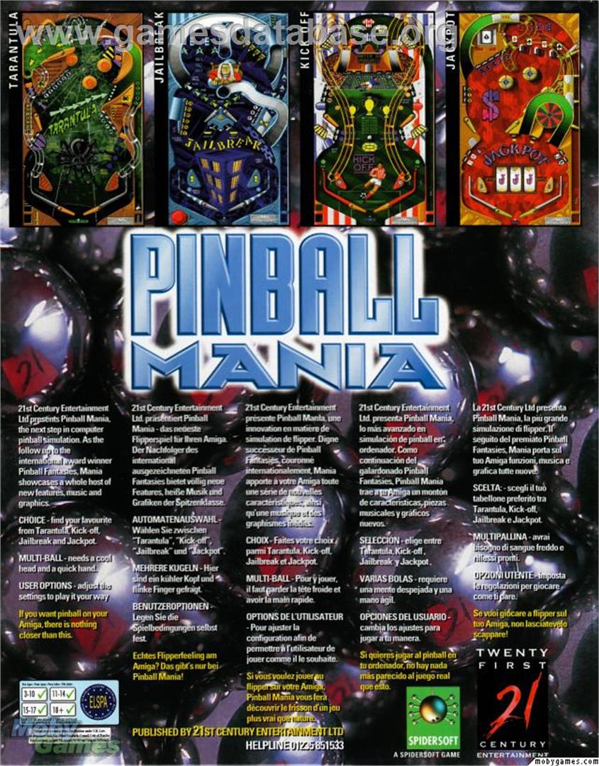 Pinball Mania - Microsoft DOS - Artwork - Box Back