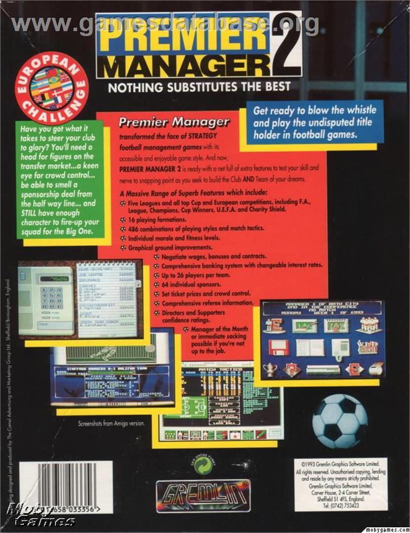 Premier Manager 2 - Microsoft DOS - Artwork - Box Back