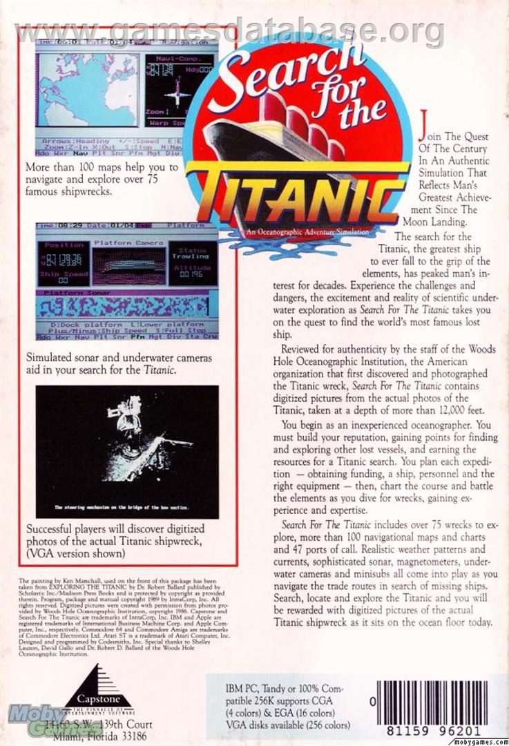 Search for the Titanic - Microsoft DOS - Artwork - Box Back