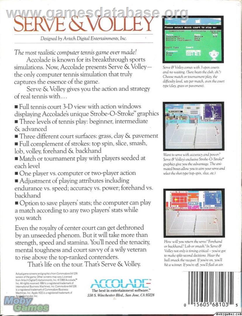 Serve & Volley - Microsoft DOS - Artwork - Box Back