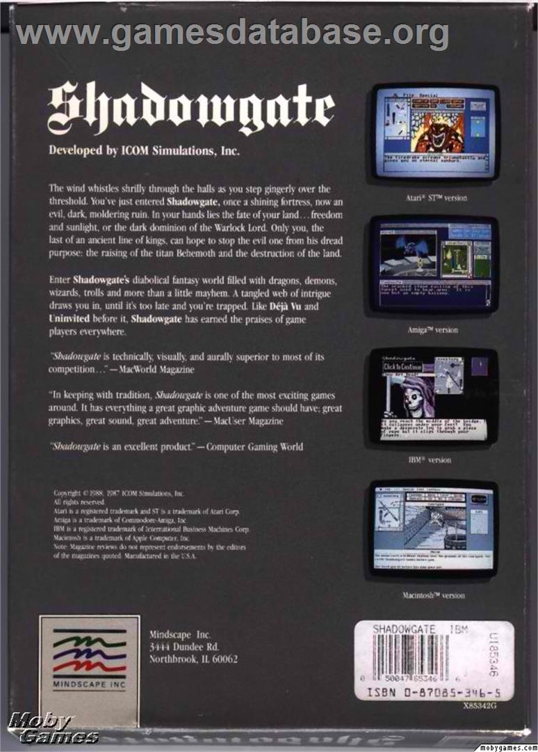 Shadowgate - Microsoft DOS - Artwork - Box Back