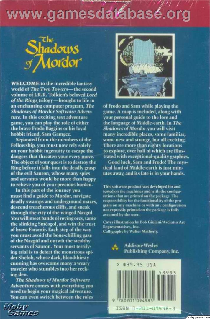 Shadows of Mordor - Microsoft DOS - Artwork - Box Back