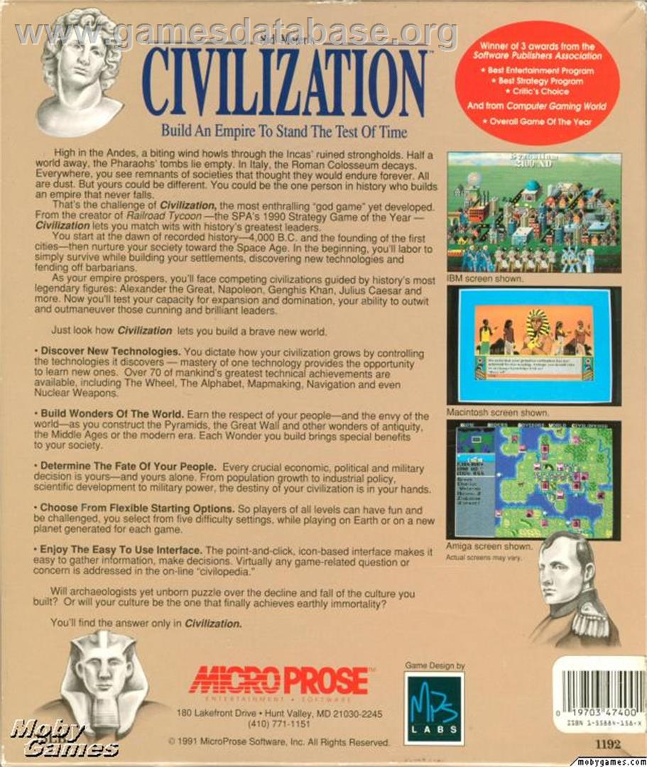 Sid Meier's Civilization - Microsoft DOS - Artwork - Box Back