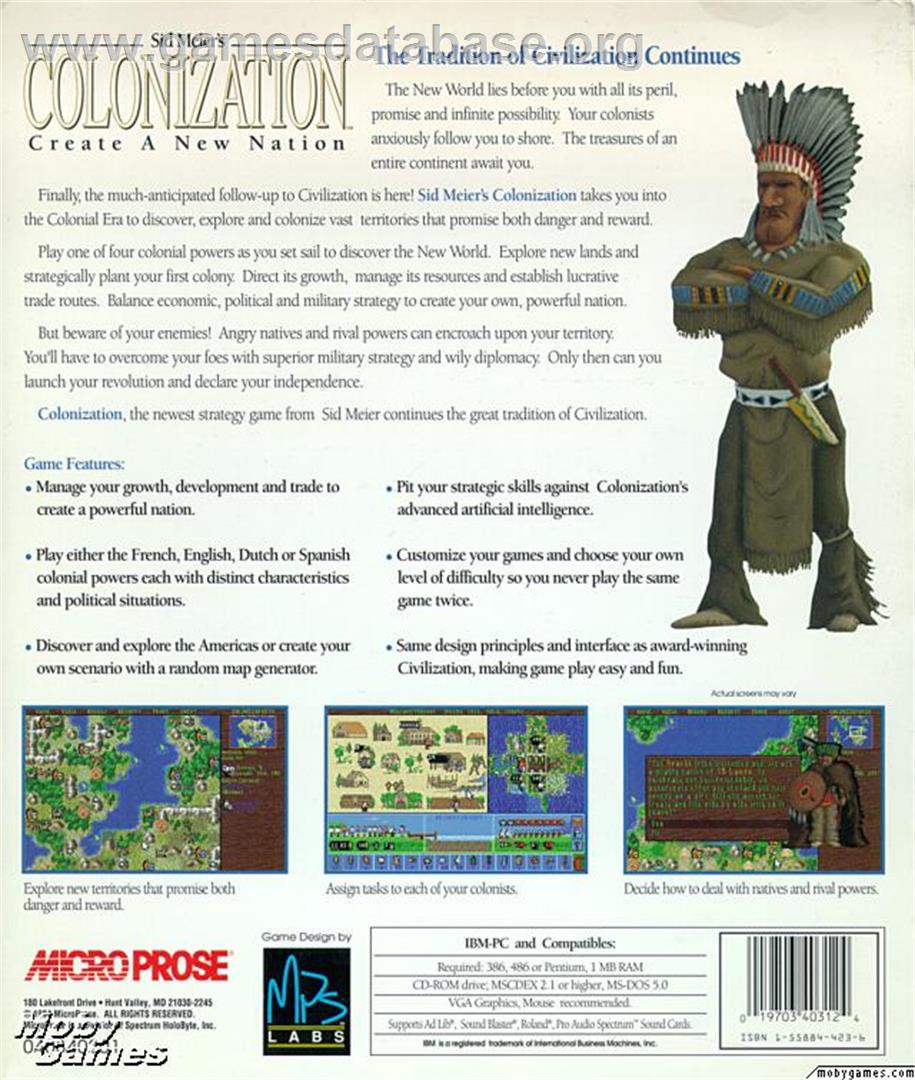 Sid Meier's Colonization - Microsoft DOS - Artwork - Box Back