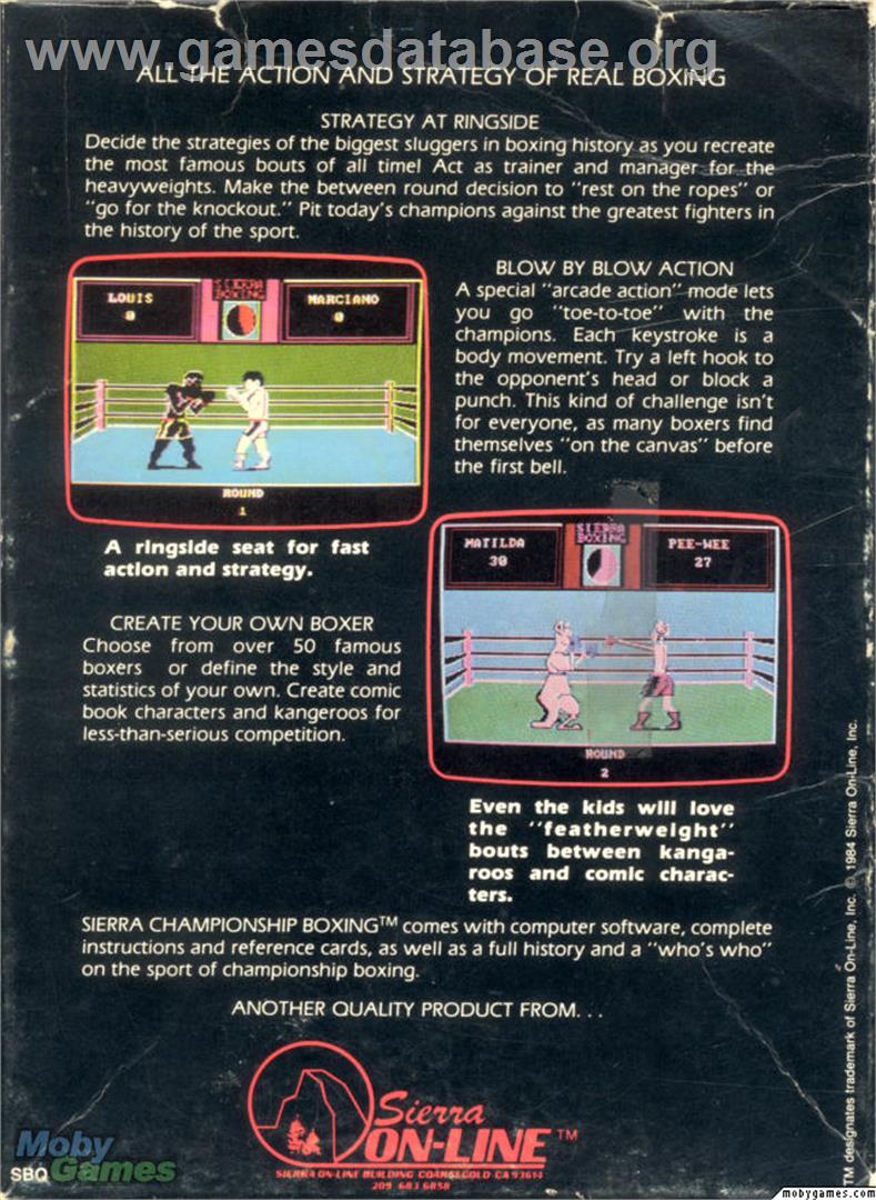 Sierra Championship Boxing - Microsoft DOS - Artwork - Box Back