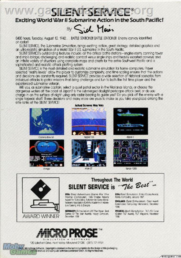 Silent Service - Microsoft DOS - Artwork - Box Back