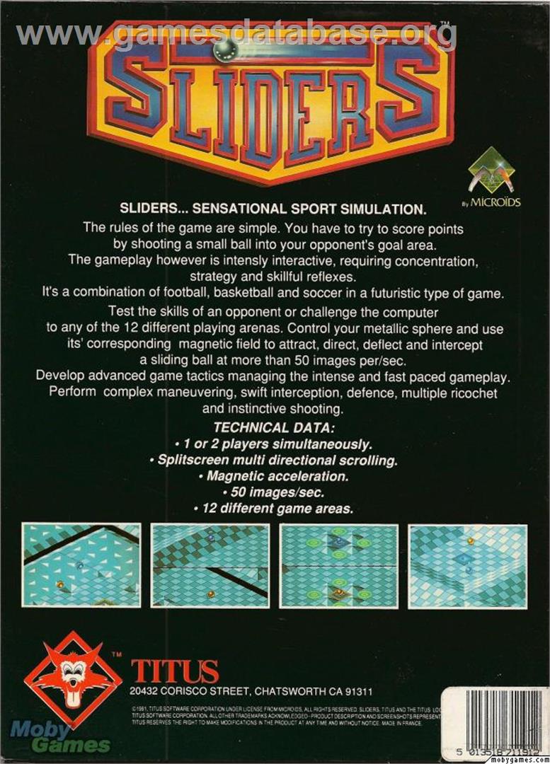 Sliders - Microsoft DOS - Artwork - Box Back