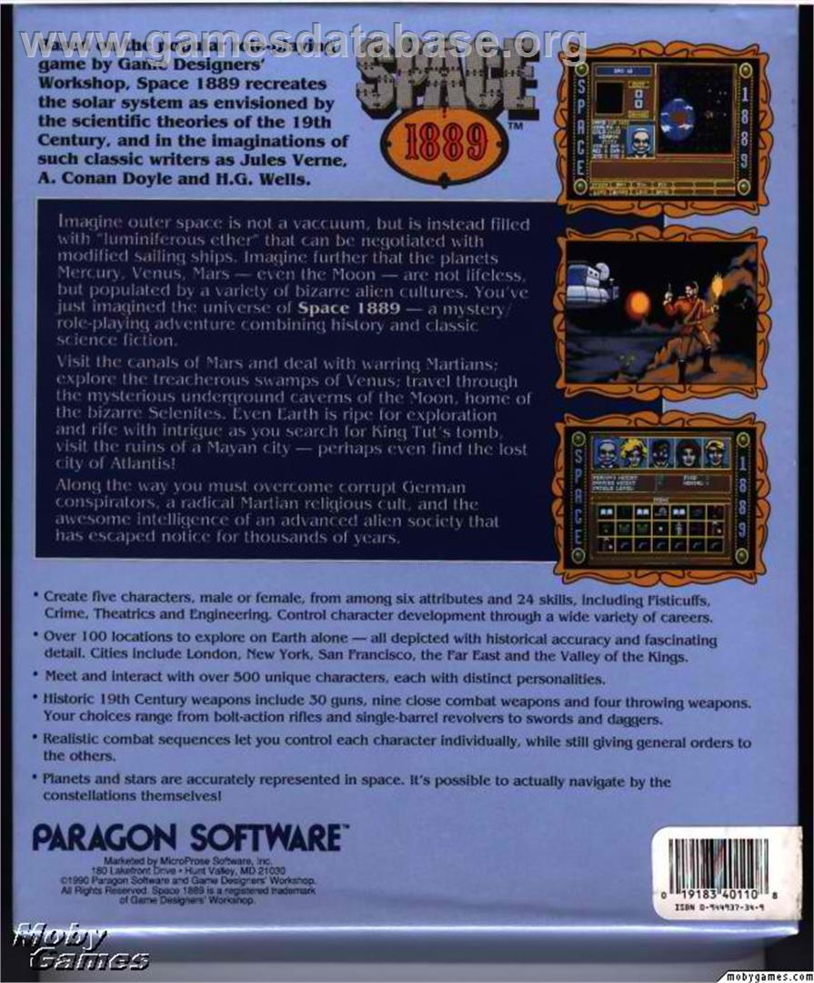 Space 1889 - Microsoft DOS - Artwork - Box Back