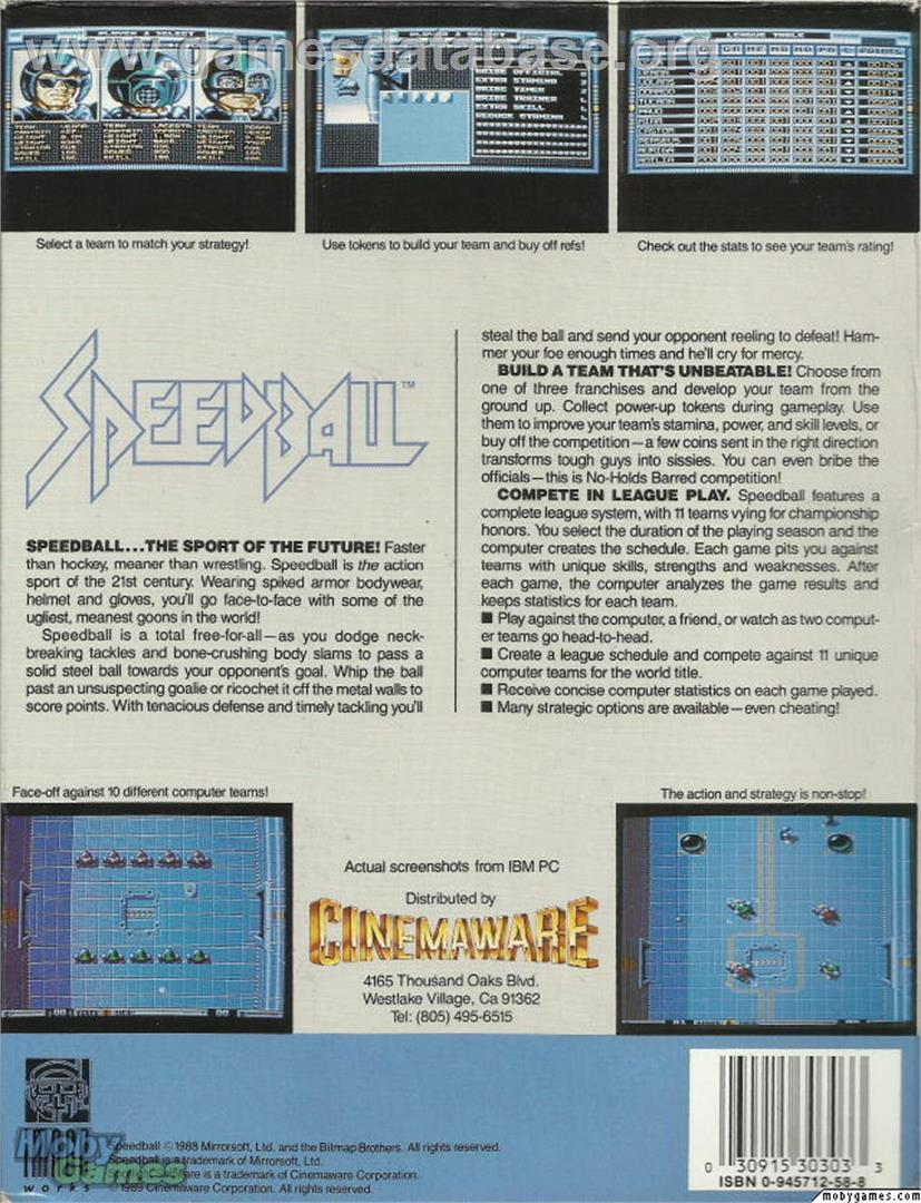 Speedball - Microsoft DOS - Artwork - Box Back