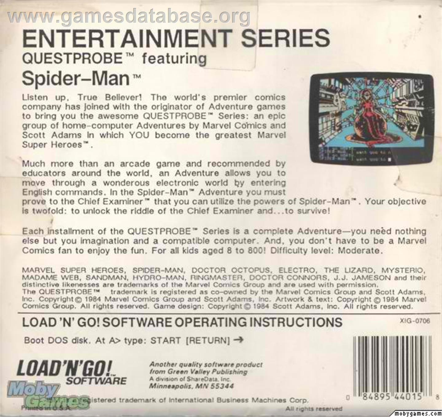 Spiderman - Microsoft DOS - Artwork - Box Back