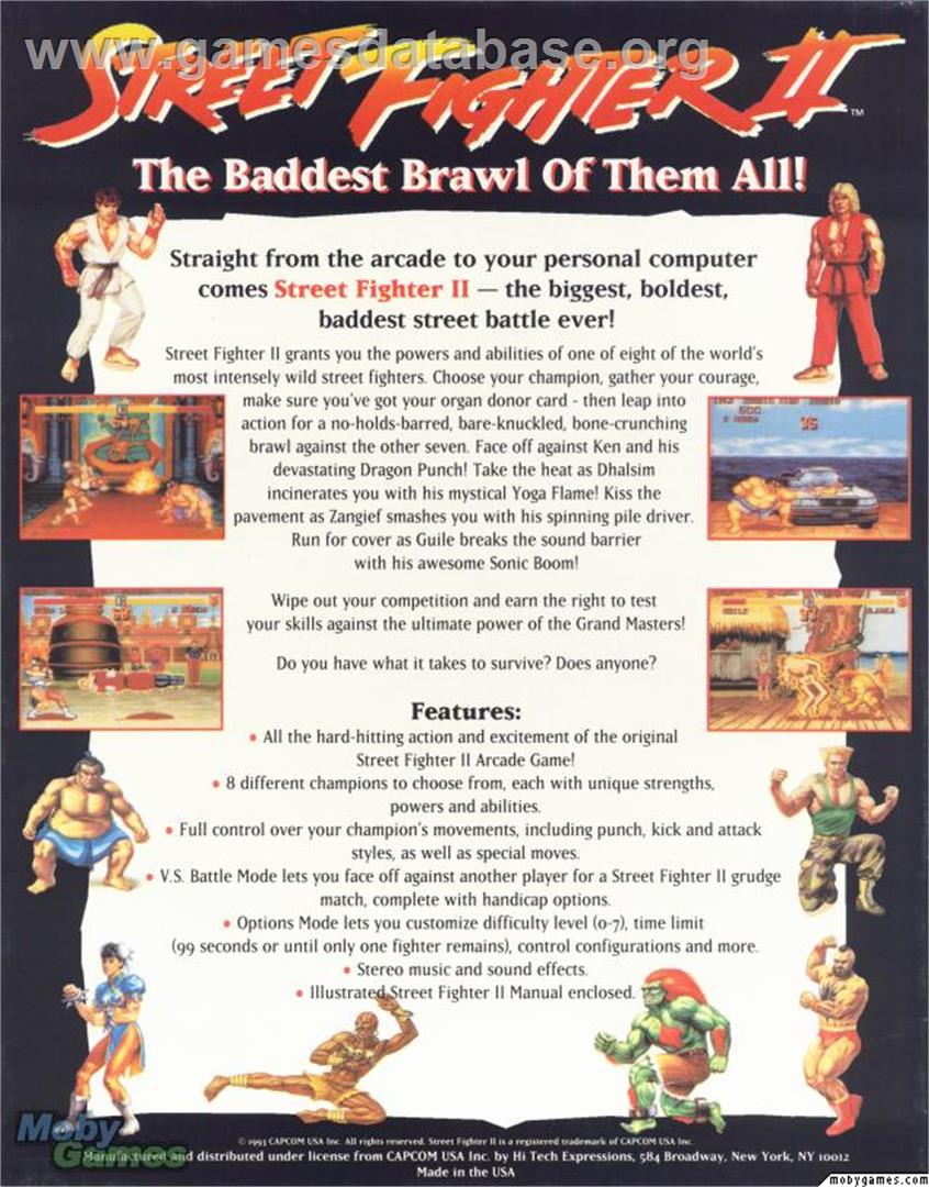Street Fighter II - Microsoft DOS - Artwork - Box Back