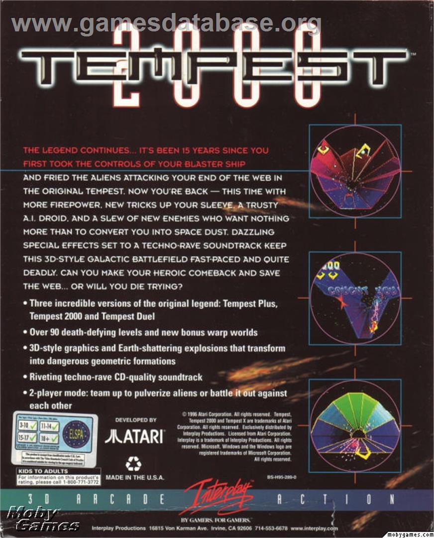 Tempest 2000 - Microsoft DOS - Artwork - Box Back