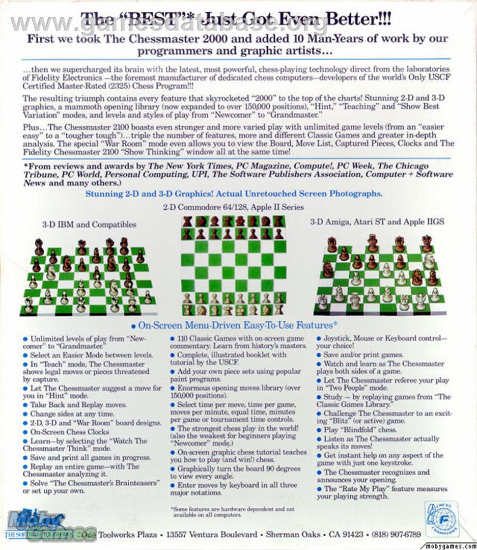 The Fidelity Chessmaster 2100 - Microsoft DOS - Artwork - Box Back
