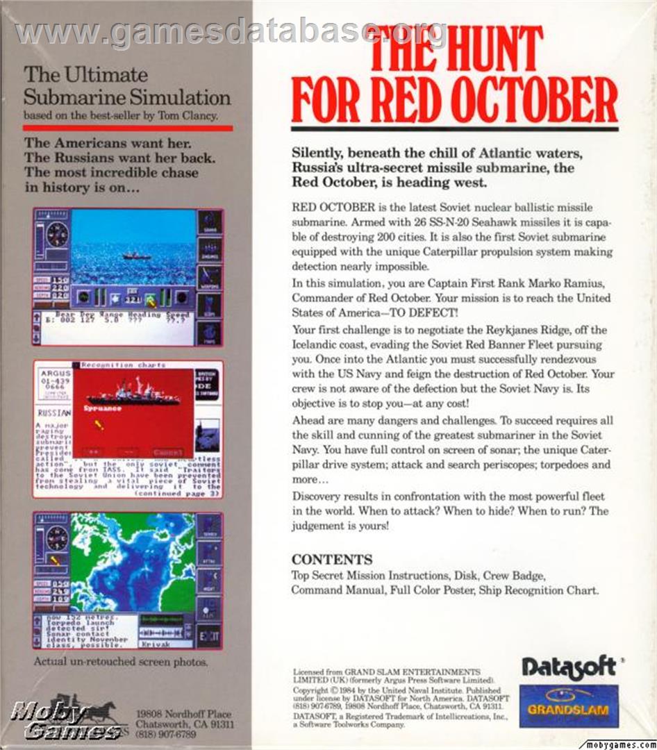 The Hunt for Red October - Microsoft DOS - Artwork - Box Back