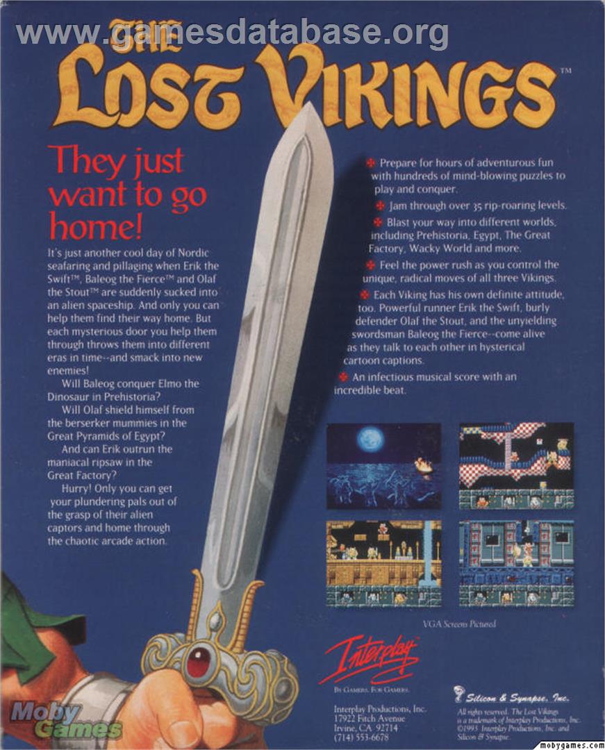 The Lost Vikings - Microsoft DOS - Artwork - Box Back