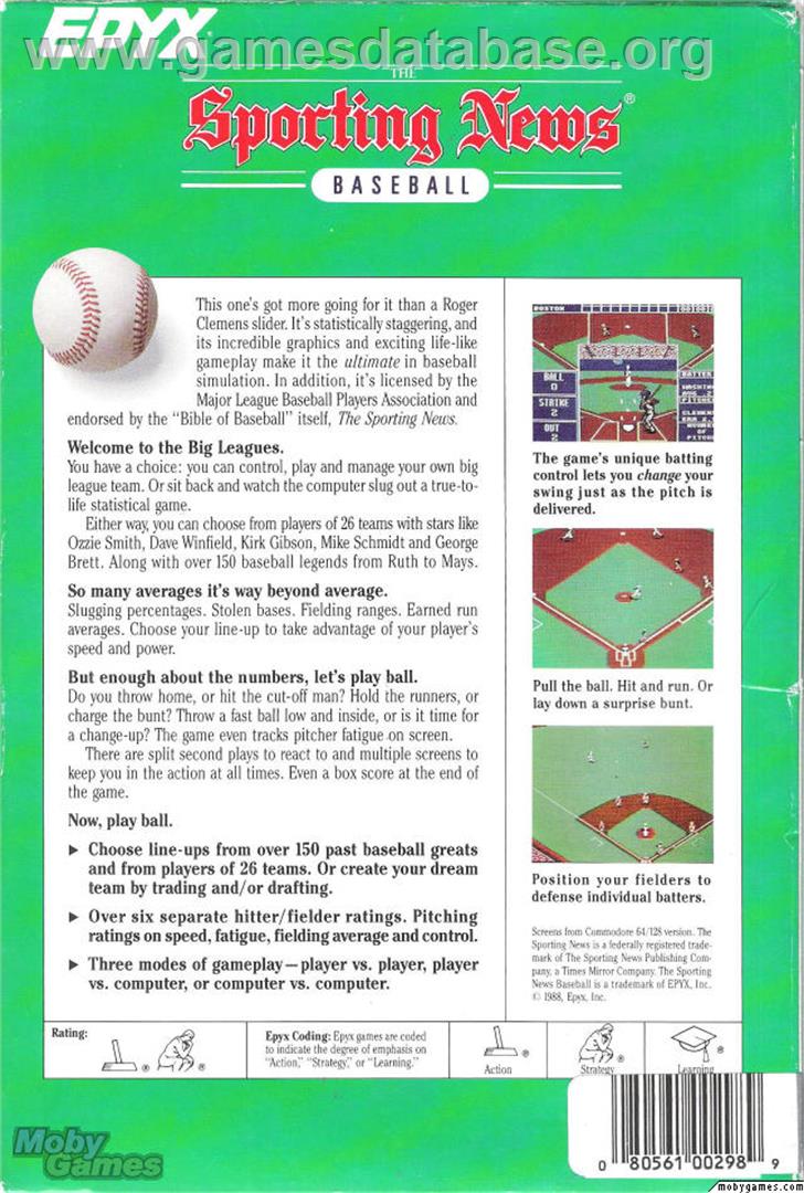 The Sporting News Baseball - Microsoft DOS - Artwork - Box Back