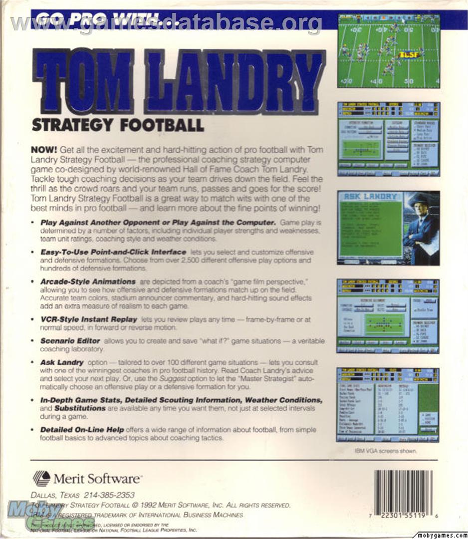 Tom Landry Strategy Football - Microsoft DOS - Artwork - Box Back
