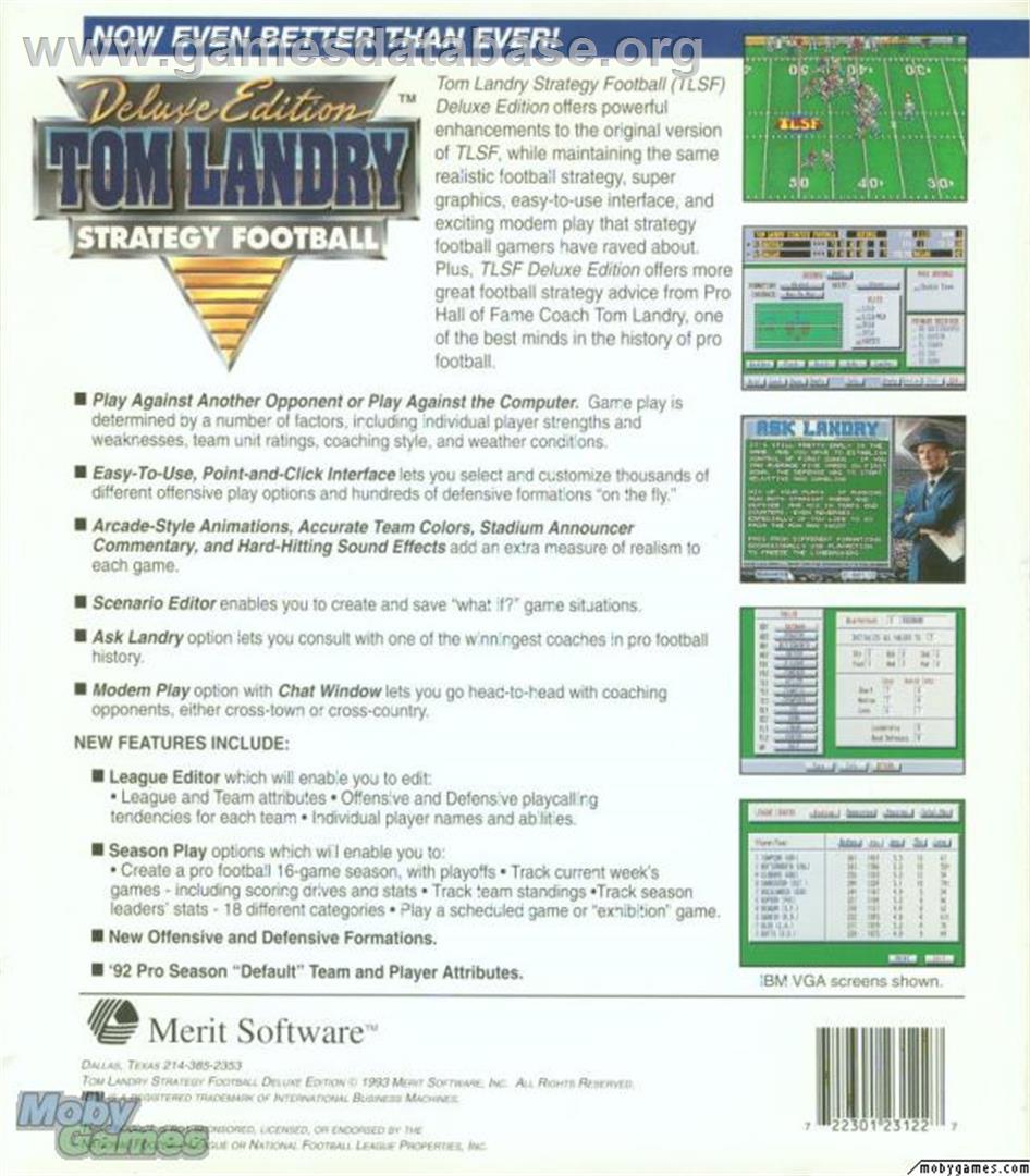 Tom Landry Strategy Football Deluxe Edition - Microsoft DOS - Artwork - Box Back