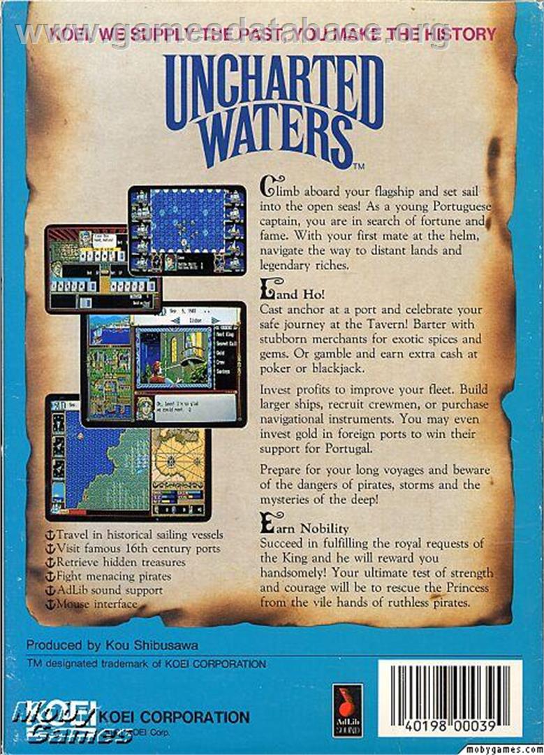 Uncharted Waters - Microsoft DOS - Artwork - Box Back