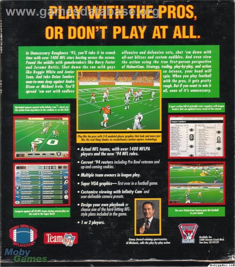 Unnecessary Roughness '95 - Microsoft DOS - Artwork - Box Back
