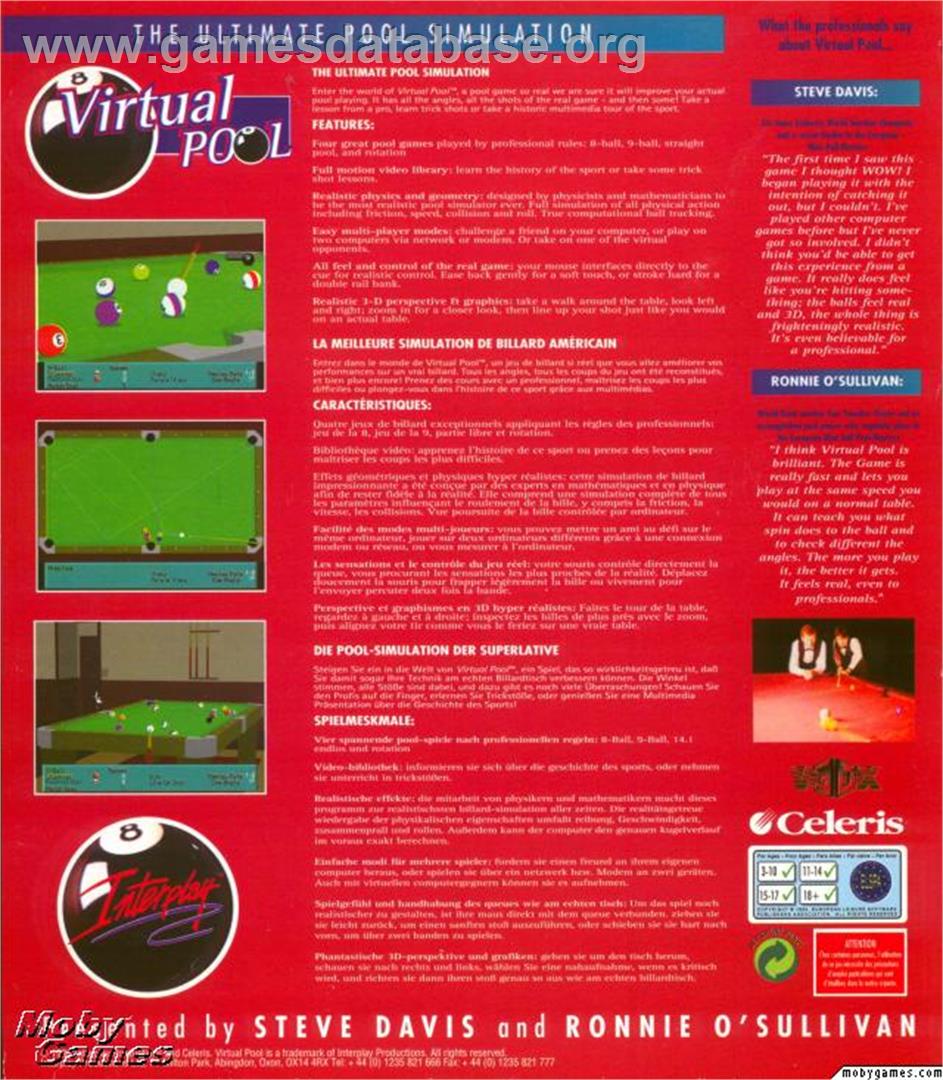 Virtual Pool - Microsoft DOS - Artwork - Box Back