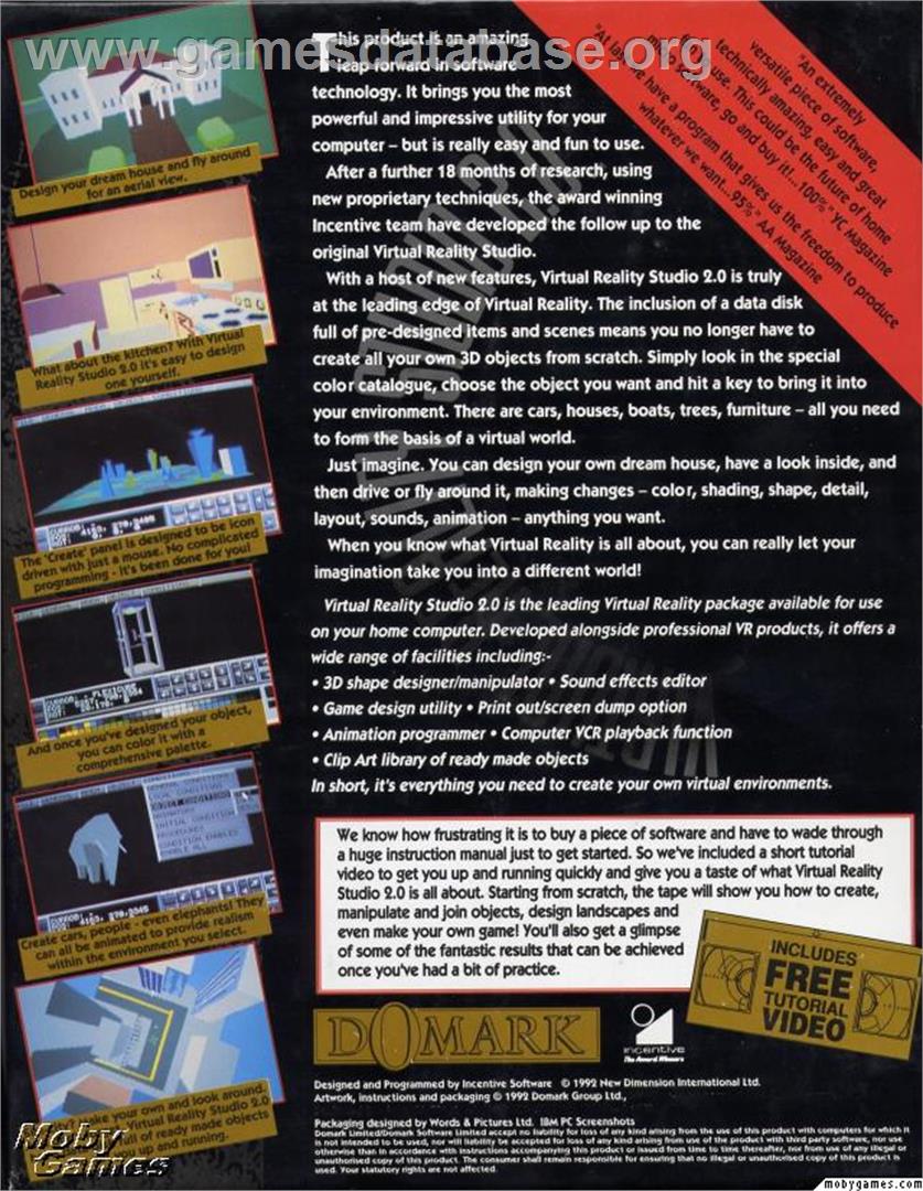 Virtual Reality Studio 2.0 - Microsoft DOS - Artwork - Box Back