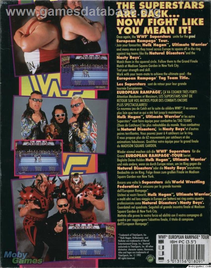 WWF European Rampage - Microsoft DOS - Artwork - Box Back