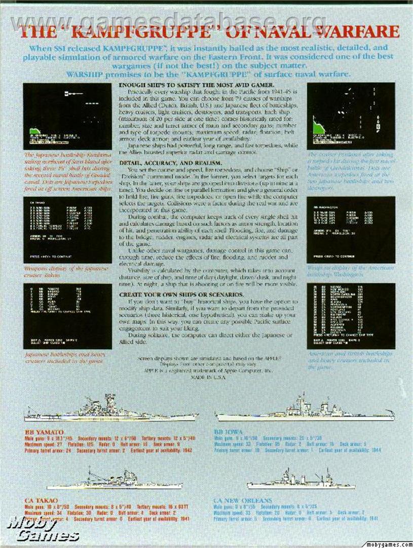 Warship - Microsoft DOS - Artwork - Box Back