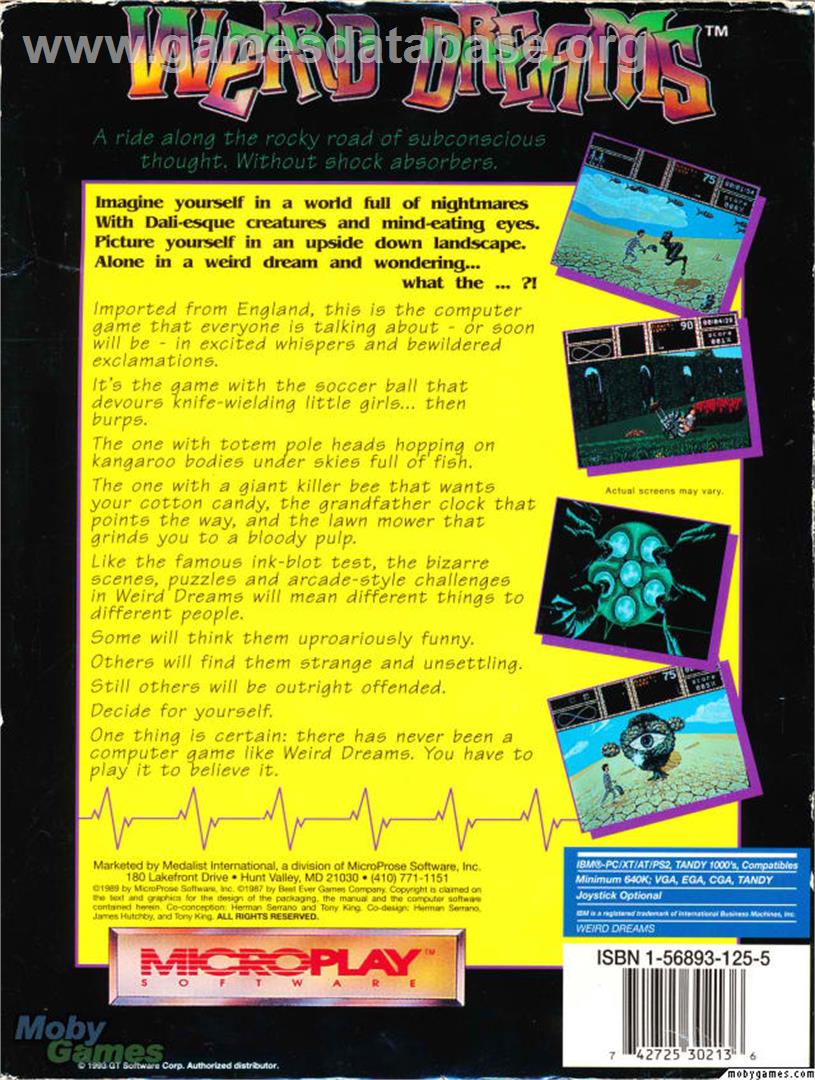 Weird Dreams - Microsoft DOS - Artwork - Box Back