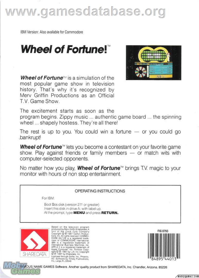 Wheel of Fortune - Microsoft DOS - Artwork - Box Back