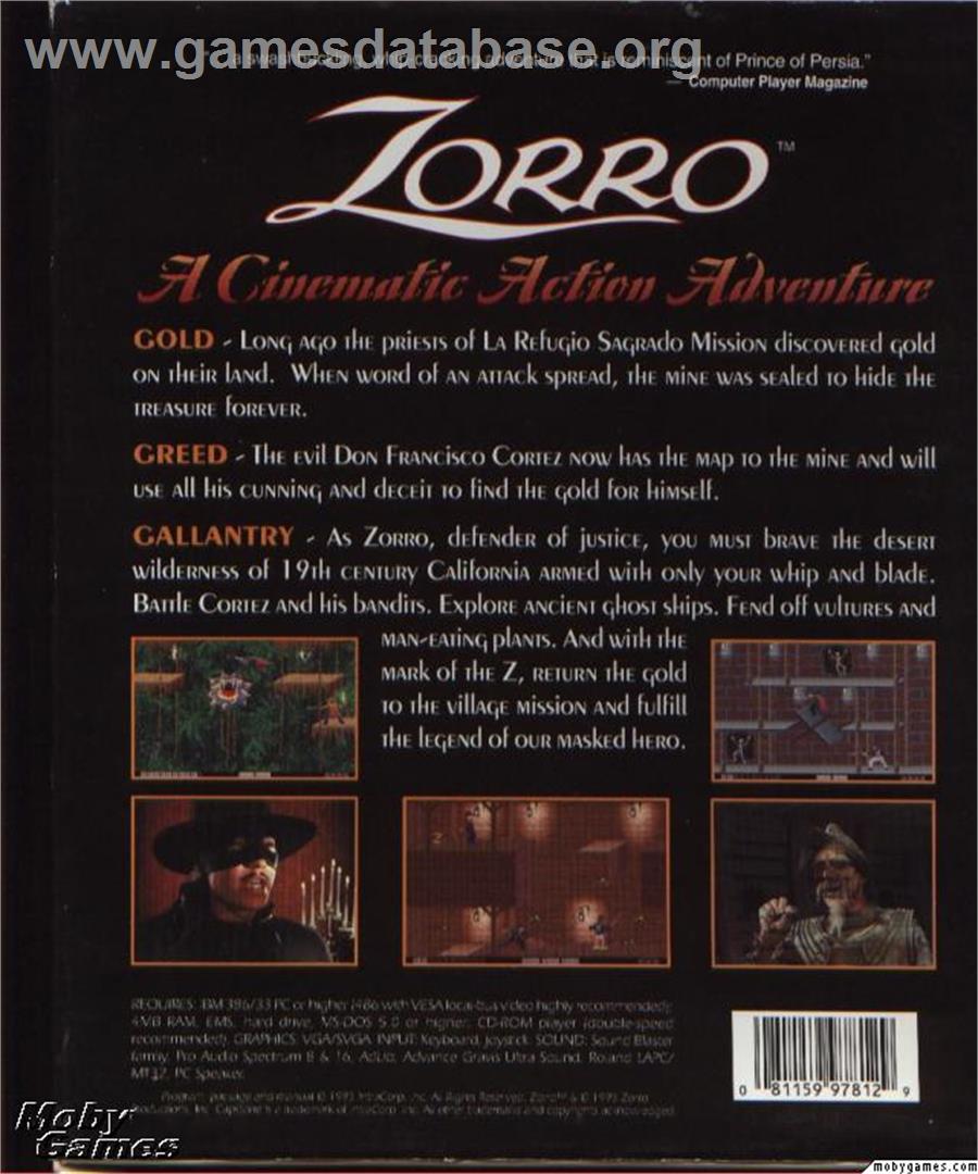 Zorro - Microsoft DOS - Artwork - Box Back