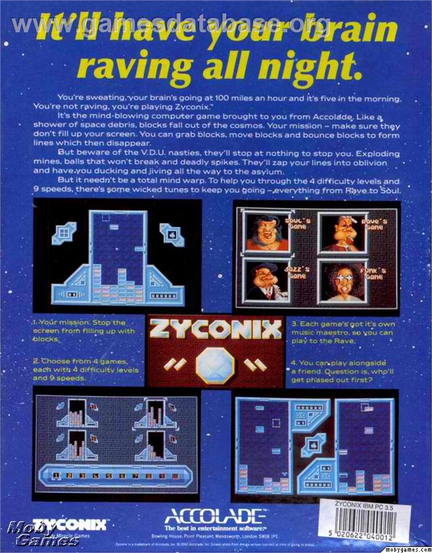 Zyconix - Microsoft DOS - Artwork - Box Back