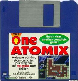 Artwork on the Disc for Atomix on the Microsoft DOS.