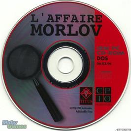 Artwork on the Disc for L'affaire Morlov on the Microsoft DOS.